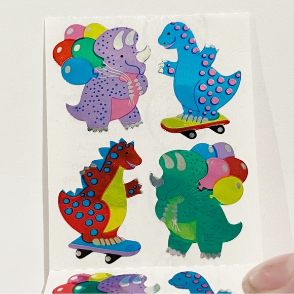 Vintage Sandylion Stickers Shiny Dinosaurs Balloons Skateboard Blue Purple Green - Picture 5 of 7